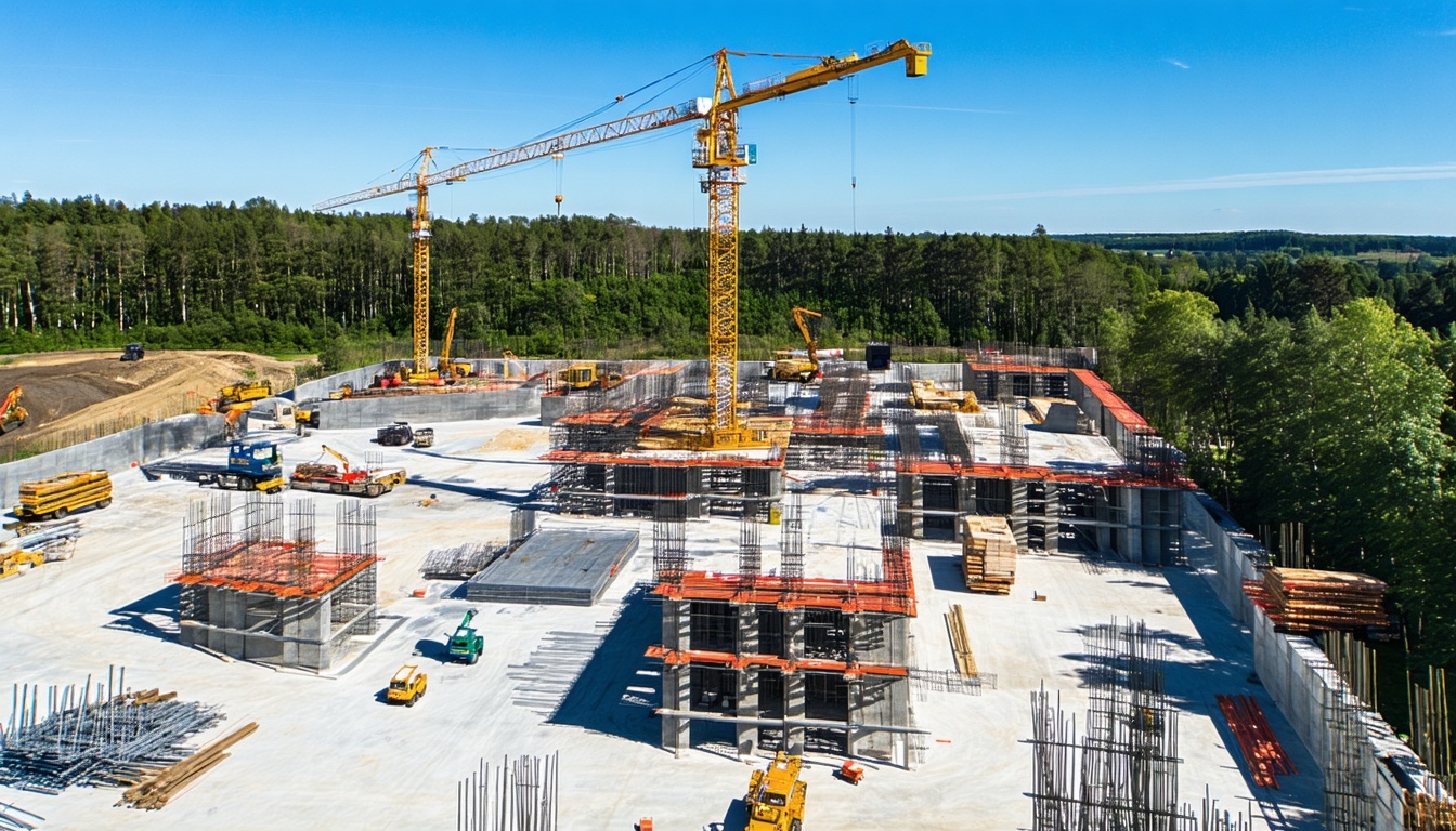 Drone capturing progress at an active construction site